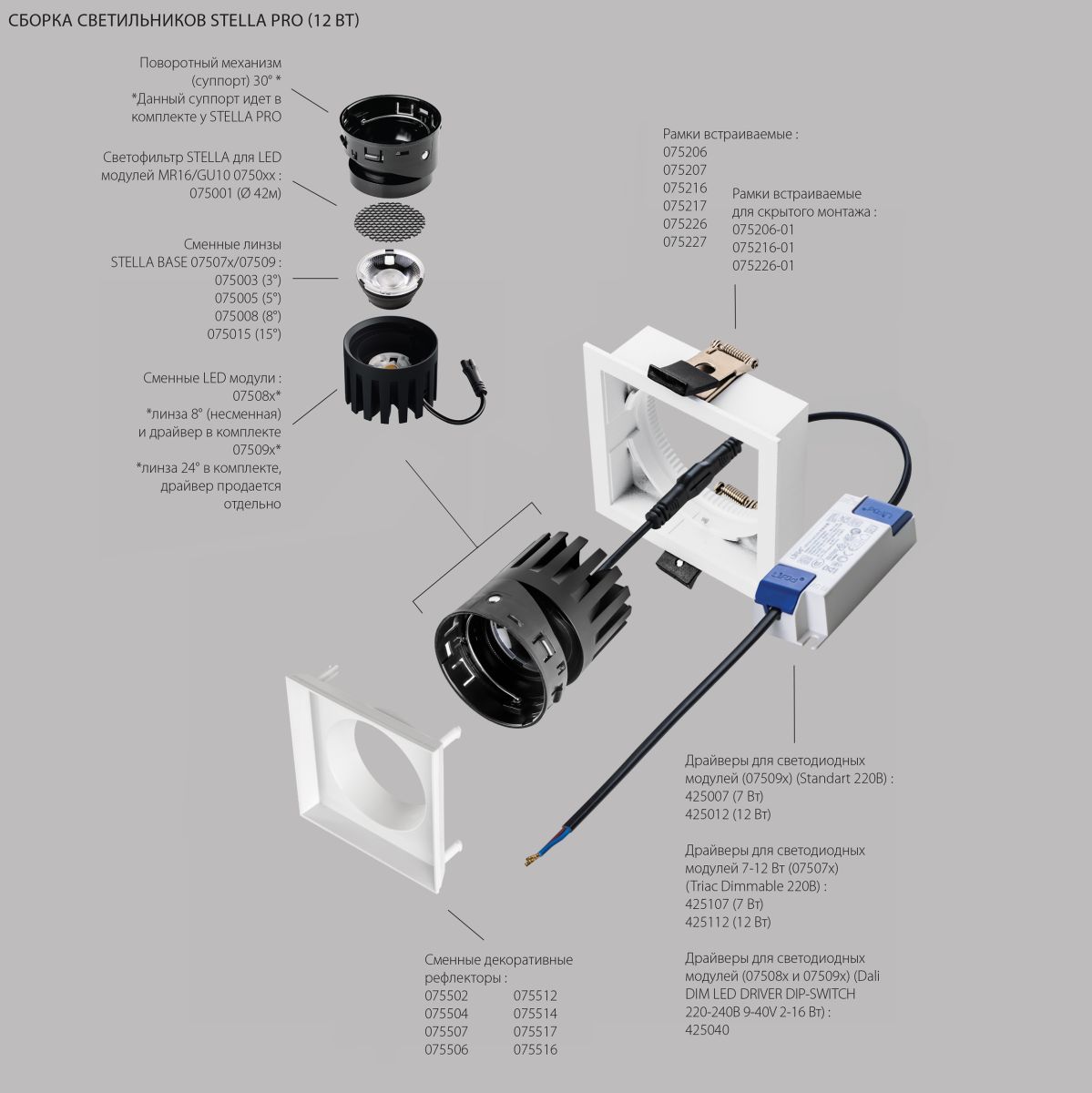 Рефлектор квадратный для рамок 07521х/07521X-01 и 07522х/07522X-01 Lightstar Stella 075516