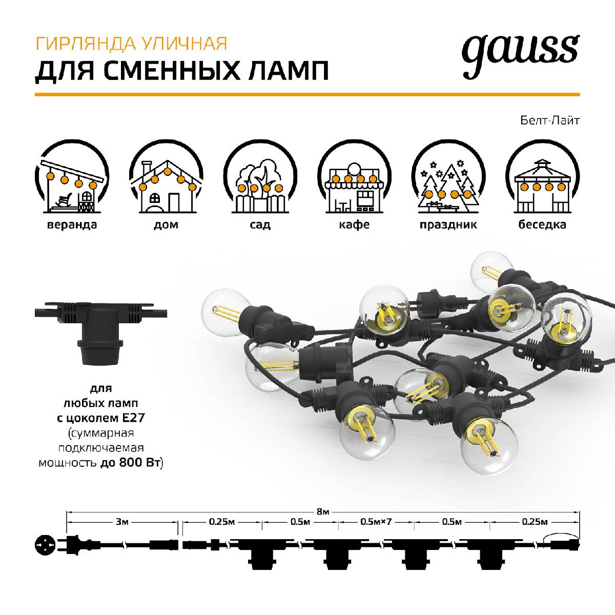 Светодиодная гирлянда белт-лайт Gauss Holiday HL070