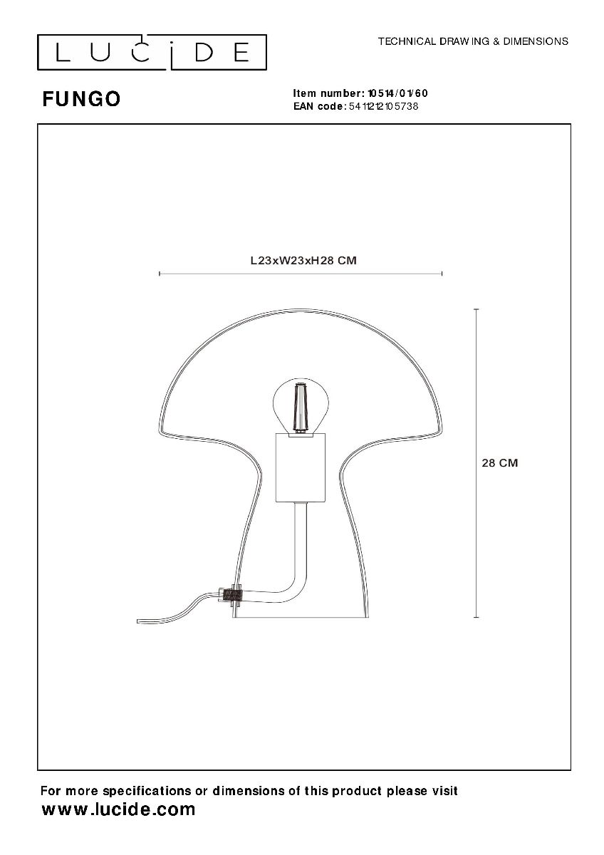 Настольная лампа Lucide Fungo 10514/01/60