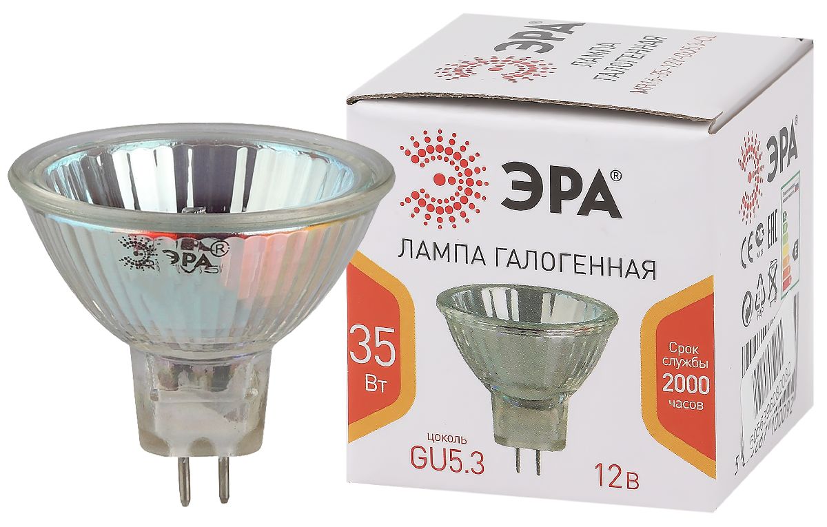 Лампа галогенная Эра GU5.3 35W 3000K GU5.3-MR16-35W-12V-CL Б0051797
