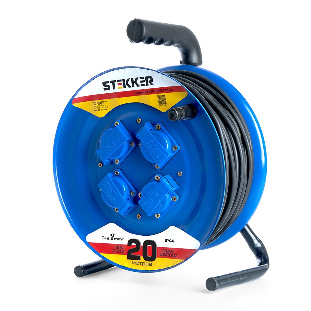 Удлинитель на металлической катушке 4-местный Stekker PRF02-41-20 20м 39784