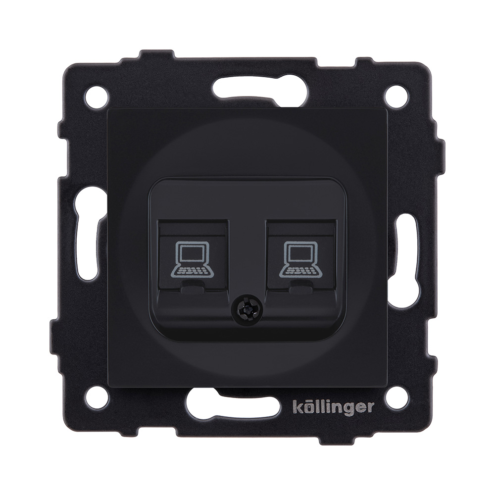 Розетка двойная Ethernet RJ45 Cat.6, черный матовый Kollinger REA-019BM для Aspekt, Eleganz, Reflex