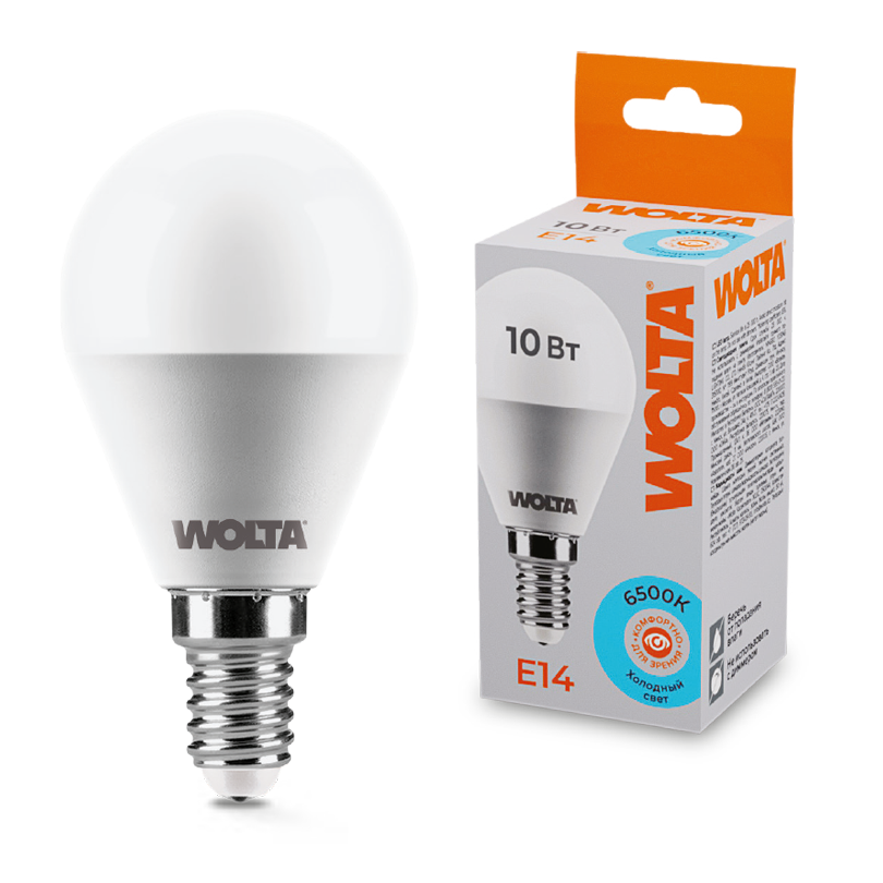 Светодиодная лампа WOLTA 10Вт 6500K E14 груша матовая 25W45GL10E14