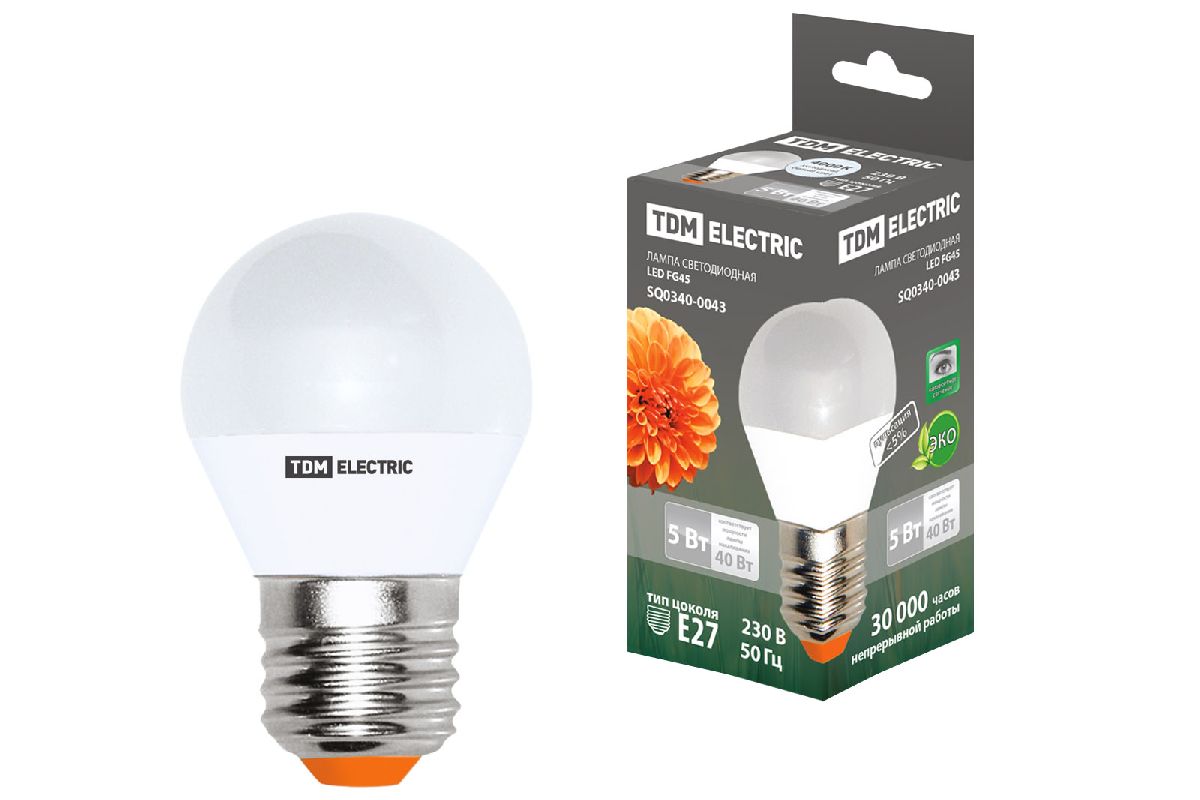 Лампа светодиодная TDM Electric E27 5W 4000K прозрачная SQ0340-0043