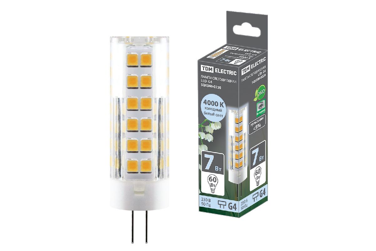 Лампа светодиодная TDM Electric G4 7W 4000K прозрачная SQ0340-0220