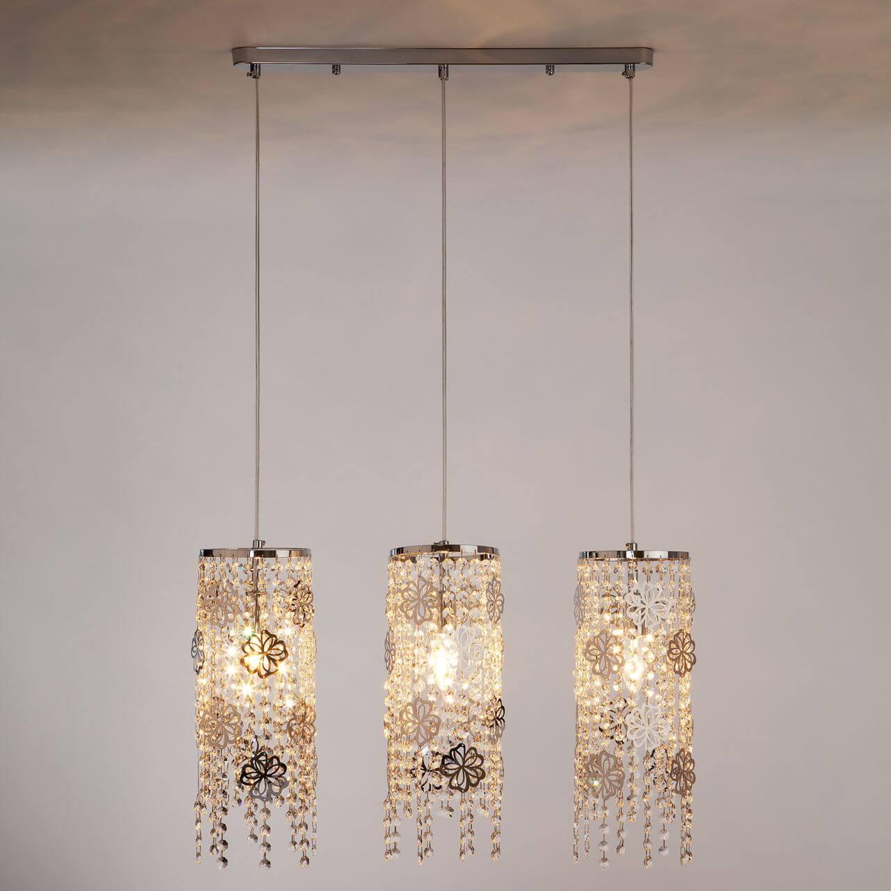 Подвесной светильник хрустальный Eurosvet Flower 10083/3 хром/прозрачный хрусталь Strotskis