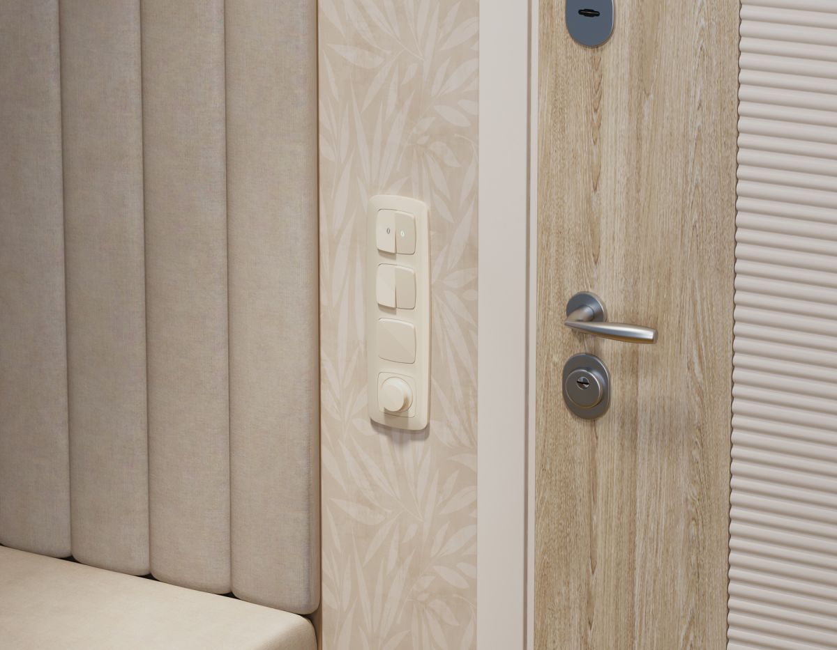 Комплект механизма 2-клавишного перекрестного выключателя Ambrella Volt 10A-250V OMEGA MO303030 Бежевый глянец QUANT (OP3030, VM125)