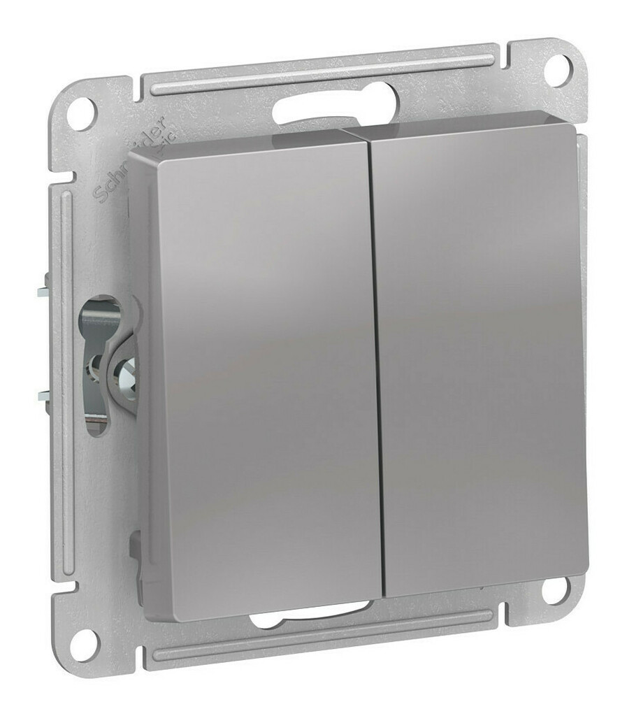 Выключатель 2-клавишный, IP44, сх.5, 10АХ, механизм Systeme Electric AtlasDesign Aqua Алюминий ATN440351