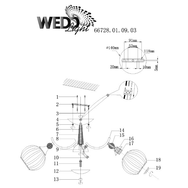 Люстра на штанге Wedo Light Safira 66728.01.09.03