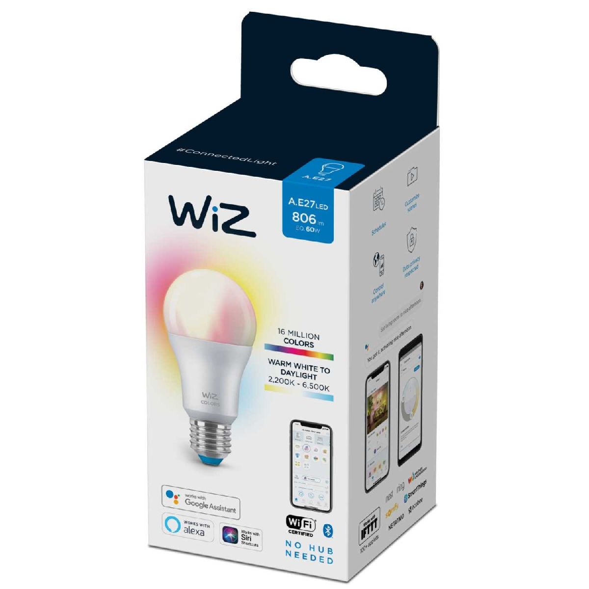 Умная светодиодная лампа Wiz Wi-Fi BLE60WA60E27922-65RGB1PF/6 E27 7W 2200/6500K 929002383602