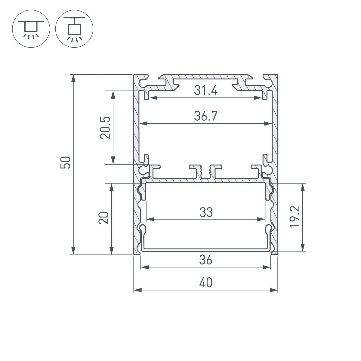 Алюминиевый профиль Arlight SL-LINE-4050-3L-2000 ANOD 044666