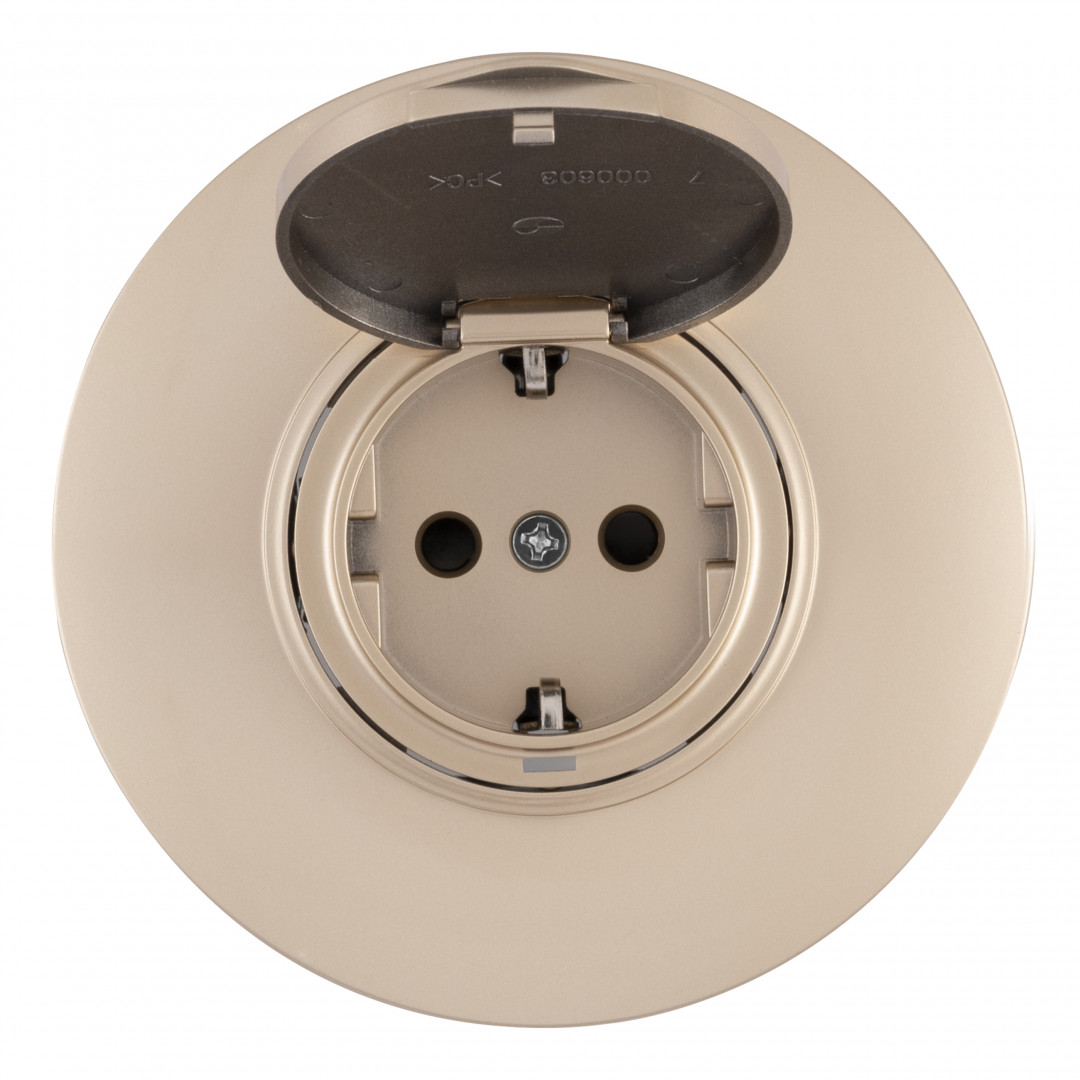 Розетка круглая с/з и шторками, защитной крышкой и рамкой Arte Milano SET08-1-41-1 shampan