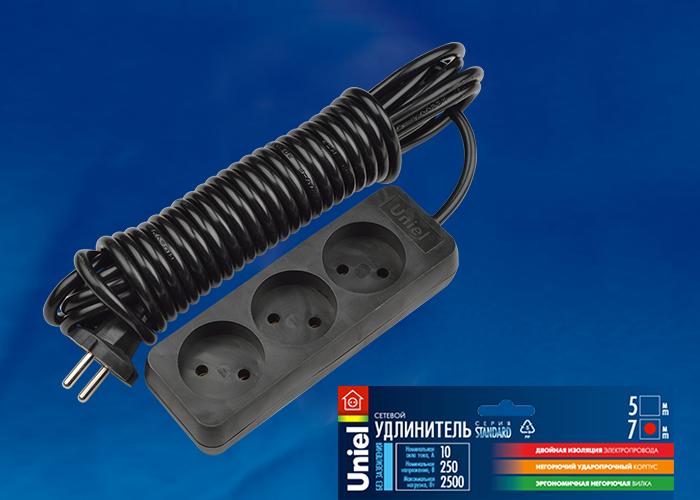 Удлинитель (UL-00003605) Uniel 3гн х 5м б/з Standard S-CD3-5 Black
