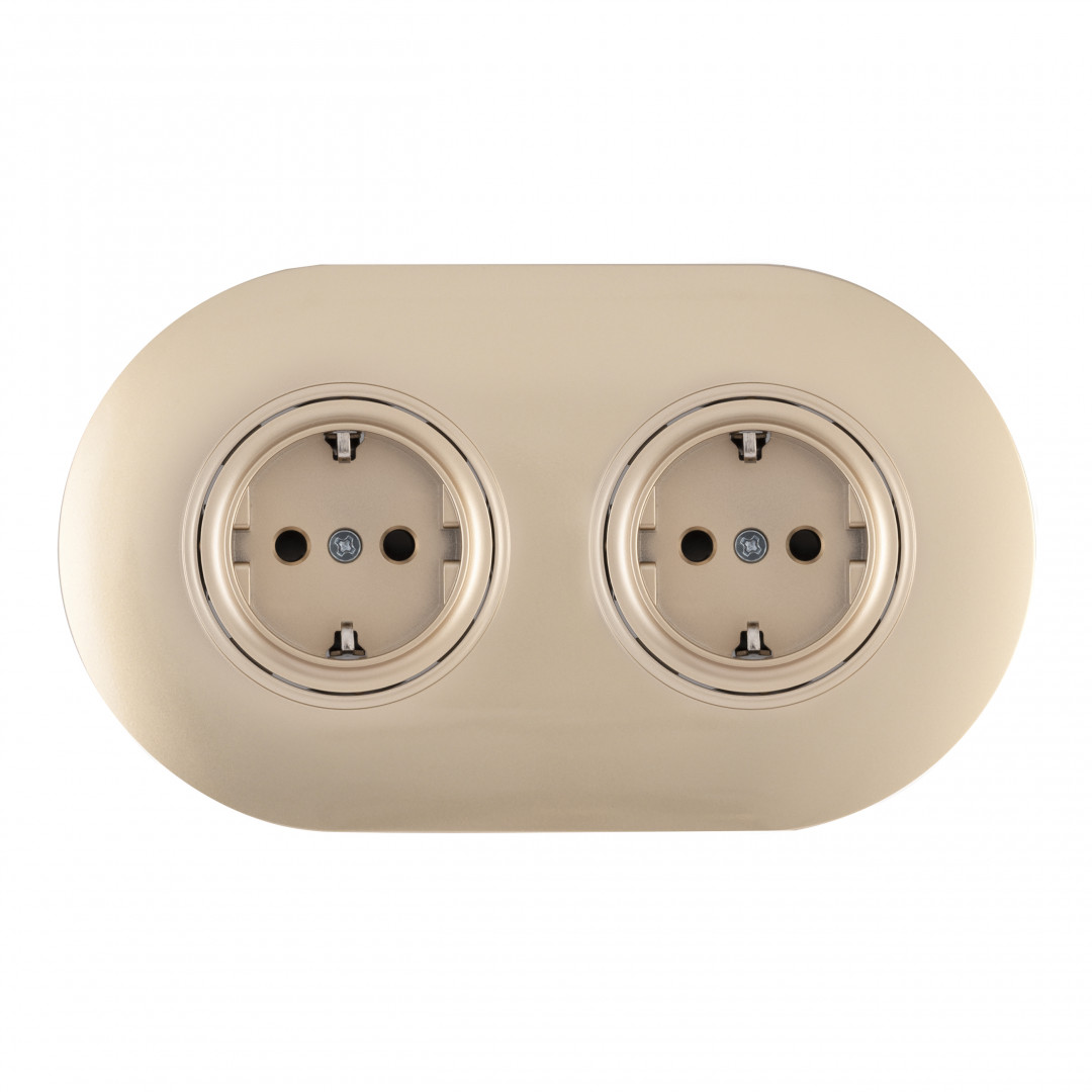 Круглая розетка двойная (двухпостовая) с/з и шторками Arte Milano SET08-2-40-1x2 shampan