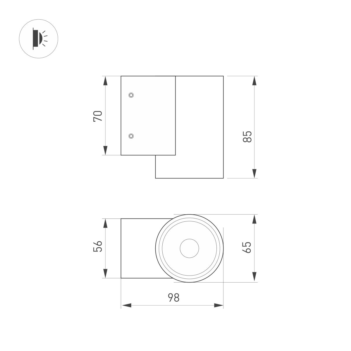 Уличный настенный светильник Arlight LGD-RAY-WALL-R65-9W Warm3000 (GR, 23 deg, 230V) (IP65 Металл) 038153(1)