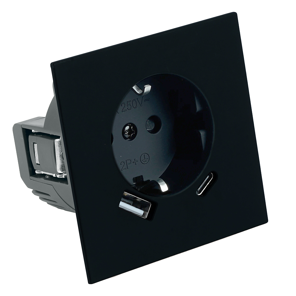 Розетка 1-местная з/ш с/з 16А + USB + Type C (механизм) Stekker Мия 250В 20W RST16-3119-05 черный бархат 50452