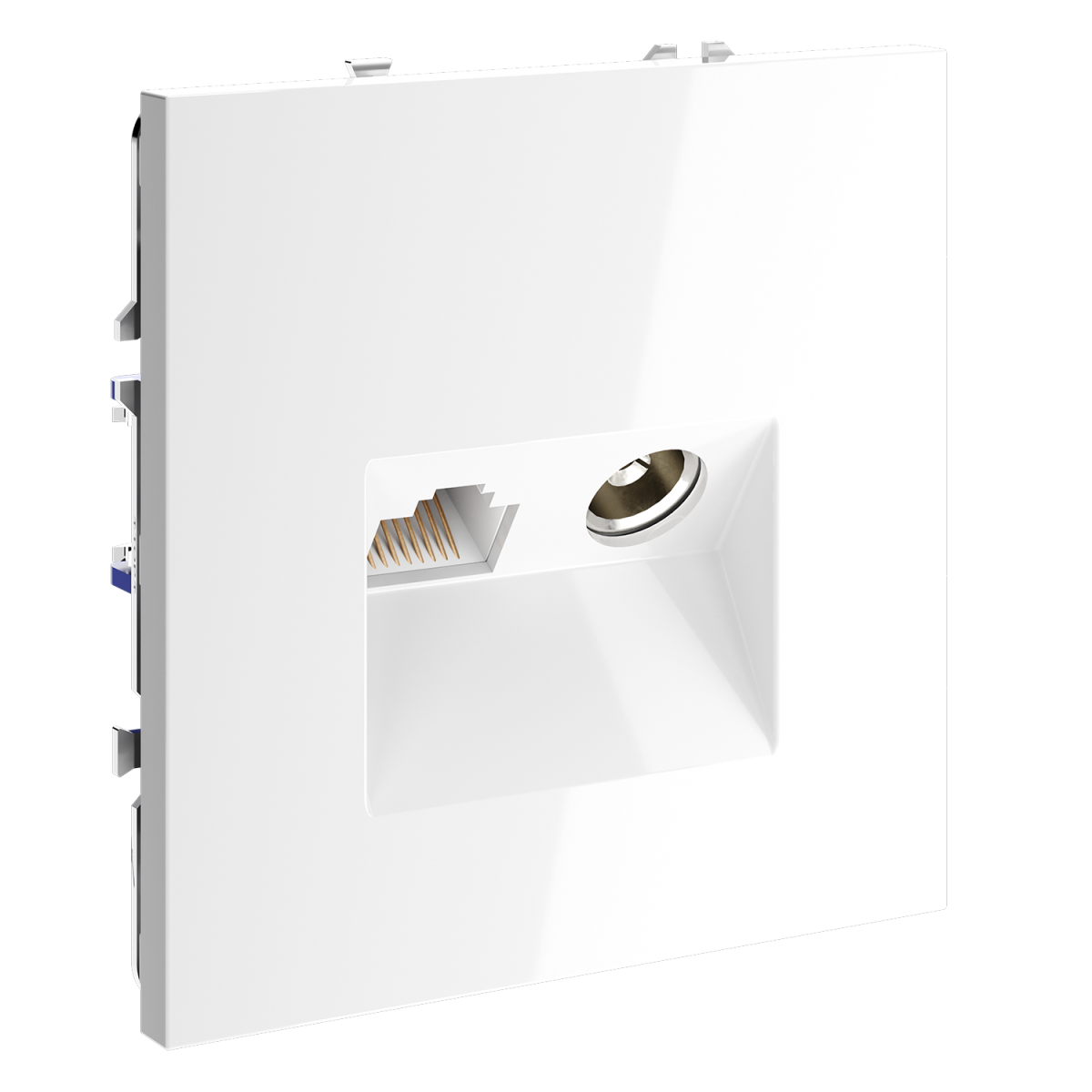 Розетка телевизионная встраиваемая Voltum S70 TV+RJ45 кат. 6, (белый глянцевый) VLS060701