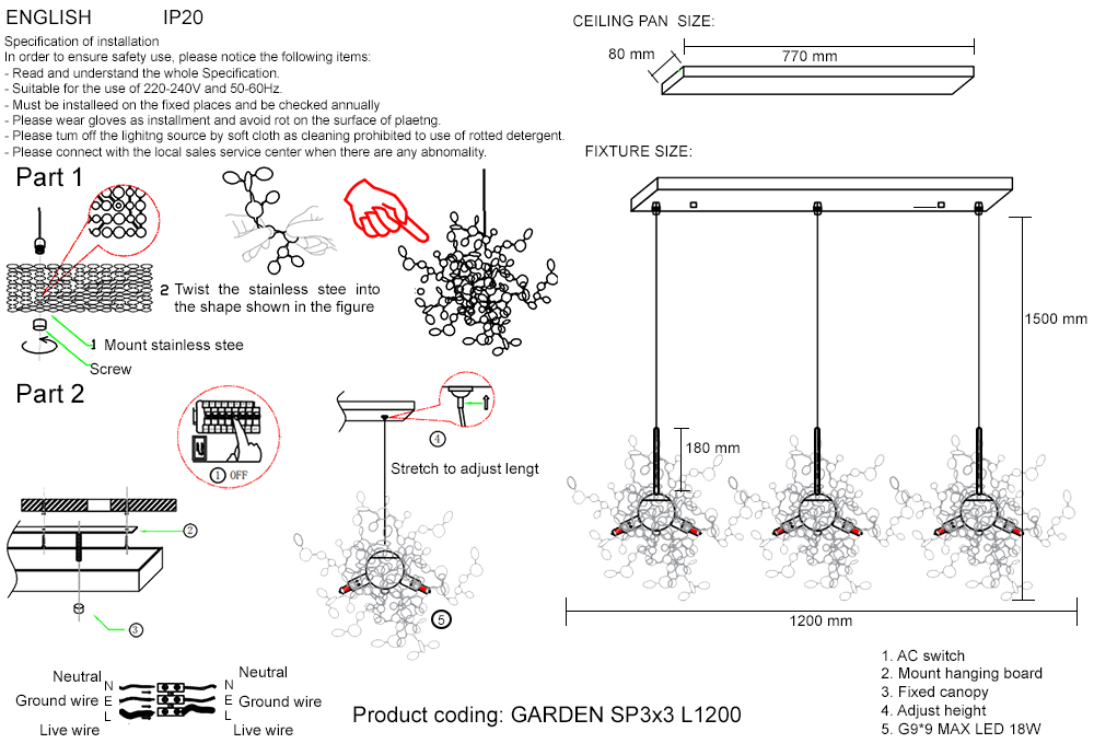 Подвесной светильник Crystal Lux GARDEN SP3х3 L1200 GOLD