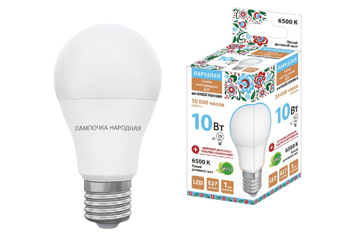 Лампа светодиодная TDM Electric Народная E27 10W 6500K матовая SQ0340-1510