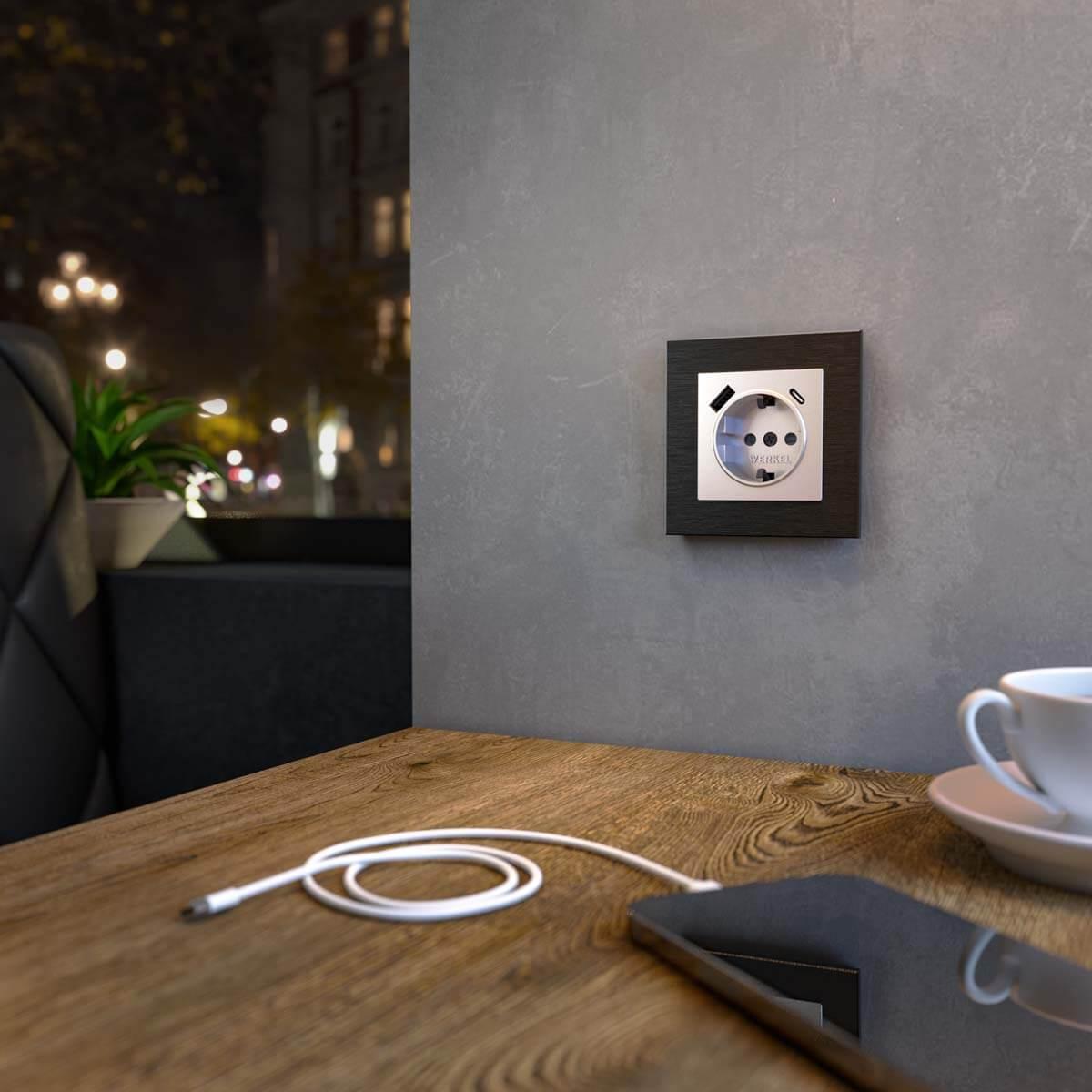 Розетка Werkel с быстрой зарядкой USB Type A+С серебристая W1171706 4690389176432 a056274