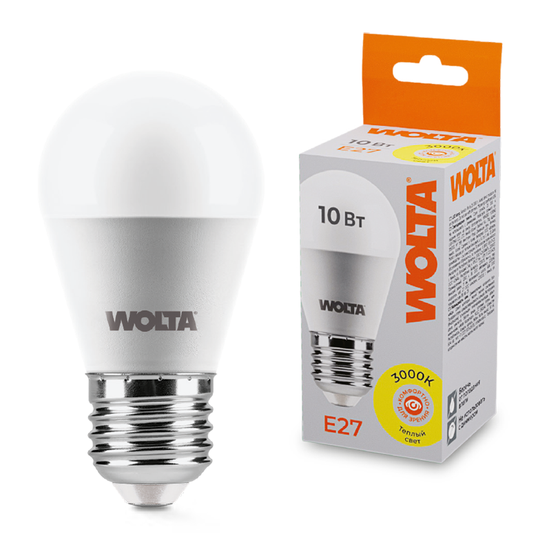 Светодиодная лампа WOLTA 10Вт 3000K E27 груша матовая 25Y45GL10E27
