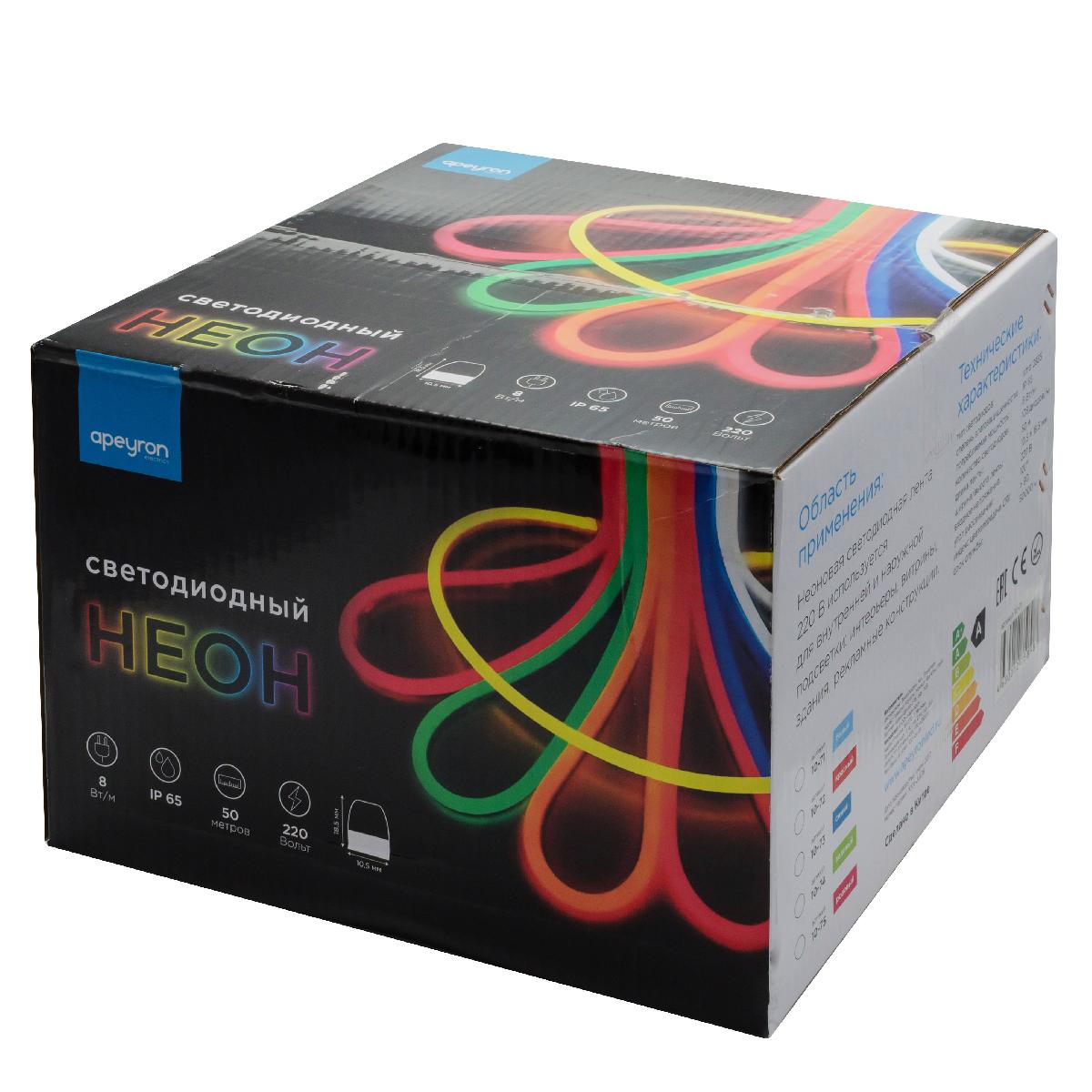 Светодиодный неон Apeyron 220В 8Вт/м smd2835 108д/м IP65 200Лм/м 50м зеленый 10-74