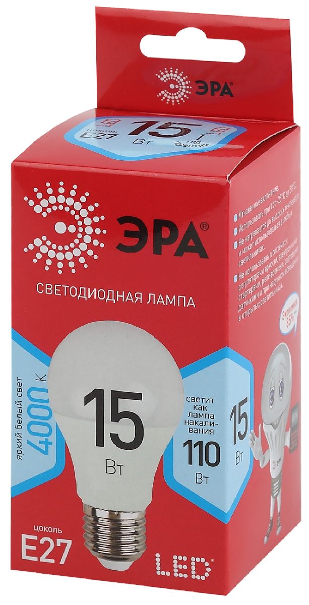 Лампа светодиодная Эра E27 15W 4000K LED A60-15W-840-E27 R Б0046356