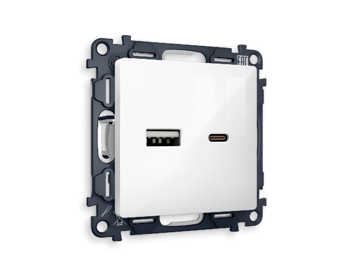 Комплект механизма розетки 2USB A+C 20W (быстрая зарядка) Ambrella Volt Alfa MA111010