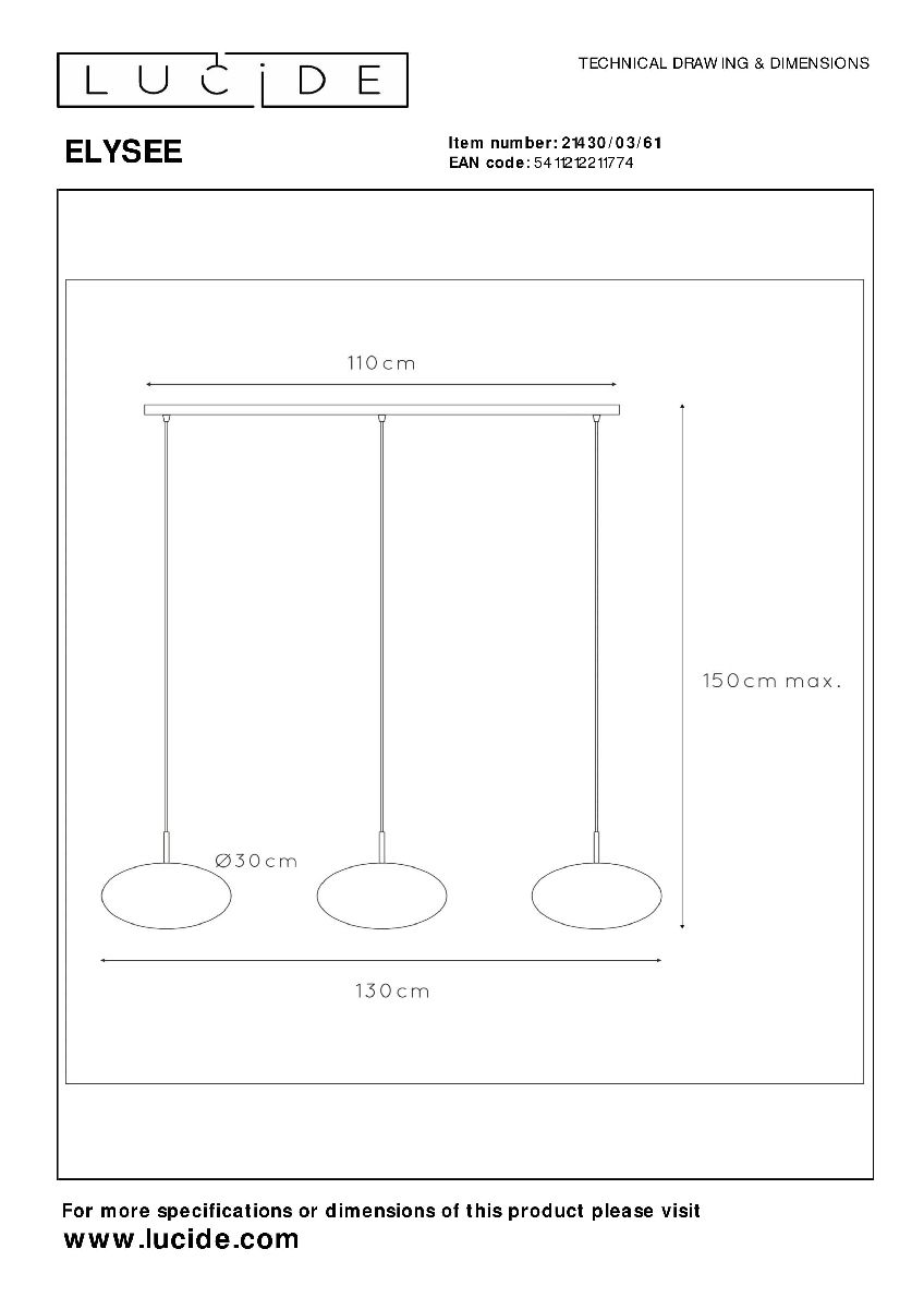 Подвесной светильник Lucide Elysee 21430/03/61