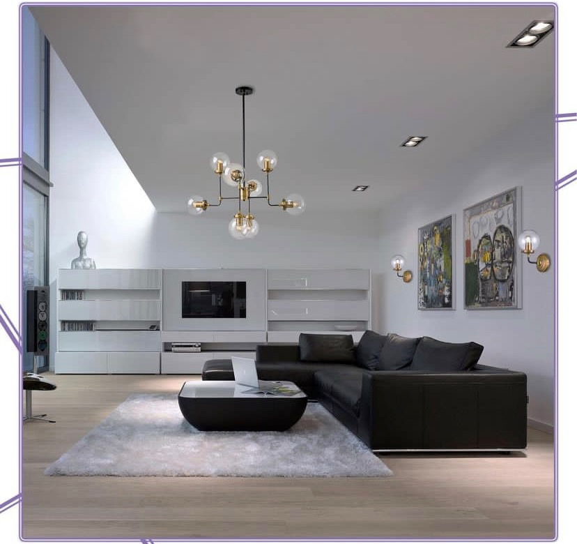 Люстра на штанге Elvan LU-171/8-E27-Bk-Gl