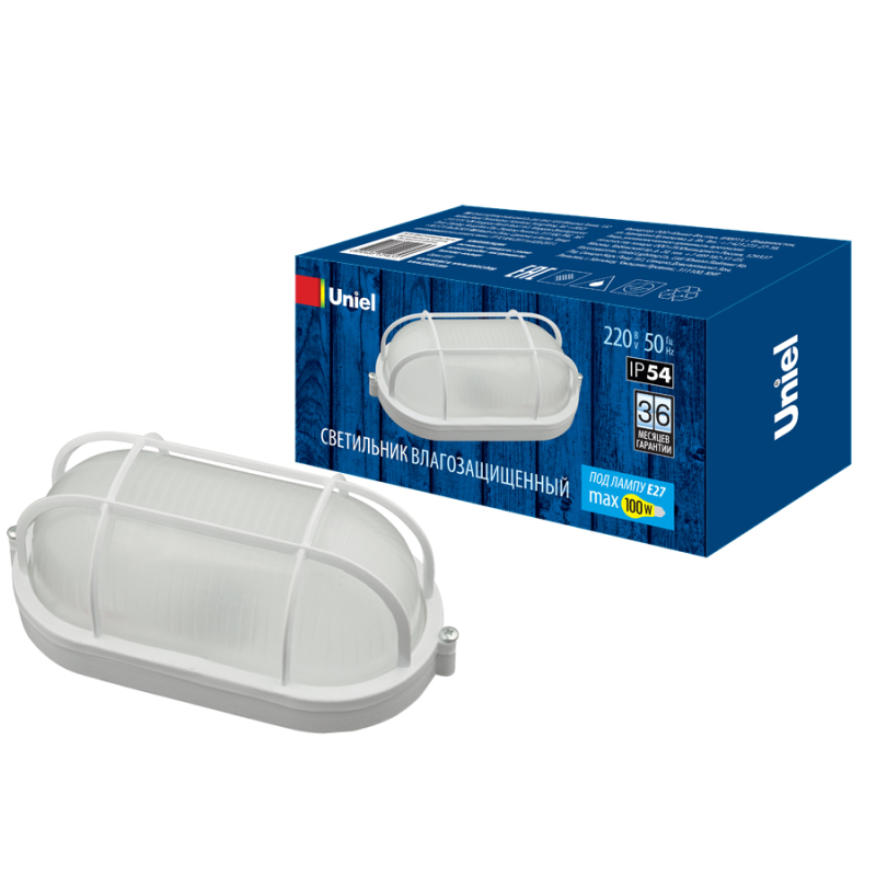 Потолочный светильник Uniel UWL-O02 100W/E27 IP54 WHITE Овал/Решетка