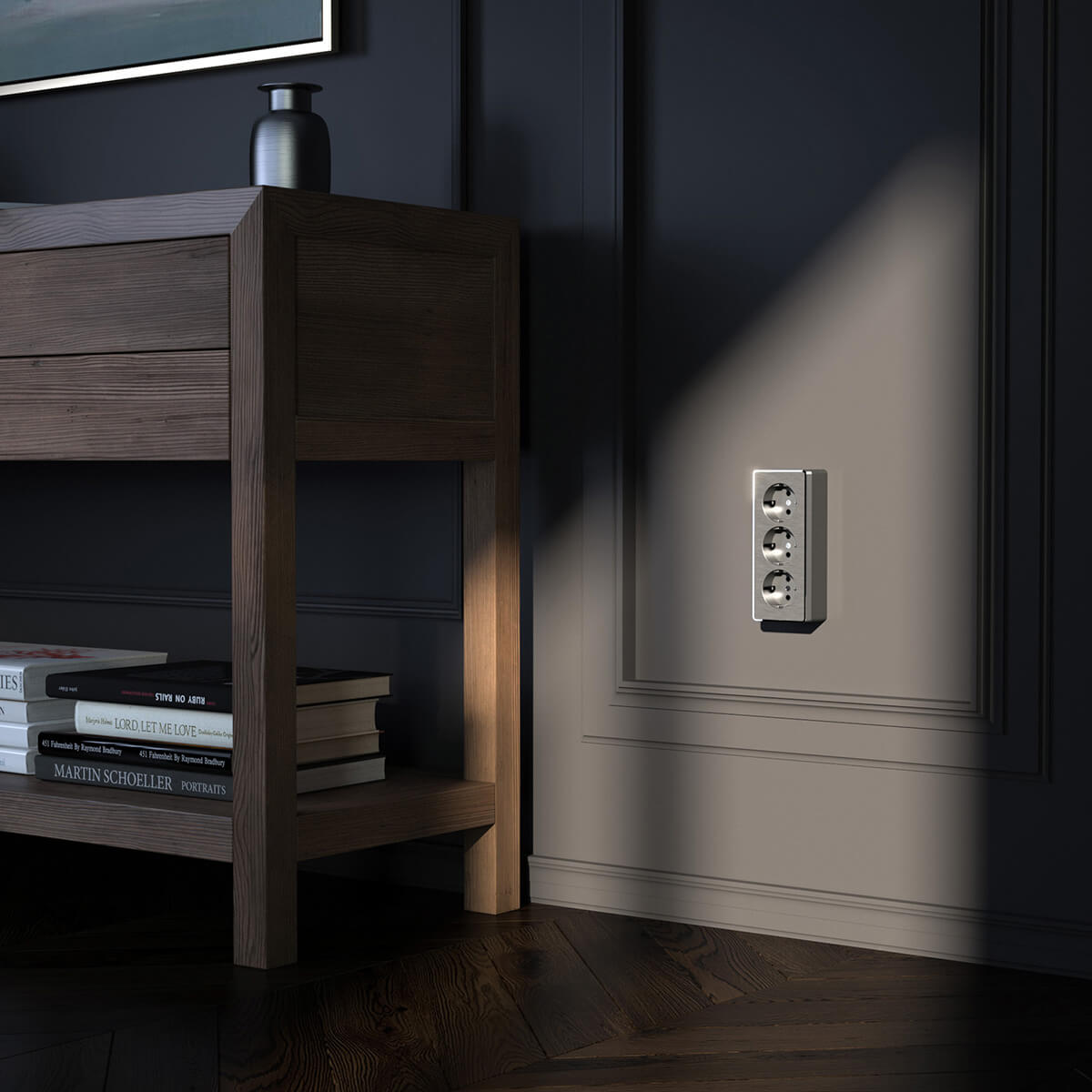 Розетка тройная с/з со шторками Werkel Gallant графит рифленый WL15-02-05 4690389166976