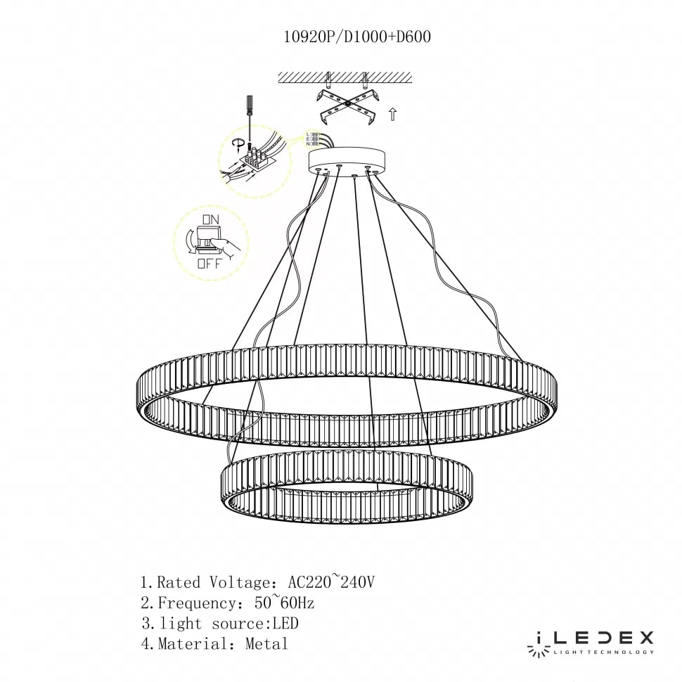 Подвесная люстра iLedex Woodstock 10920P/2-60W-3000K (10/6) GL-CL