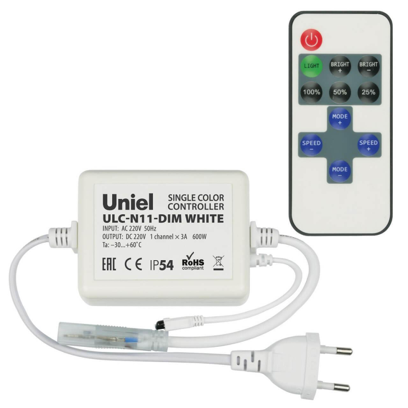 Контроллер для светодиодных одноцветных лент 220В (UL-00002277) Uniel ULC-N11-Dim White