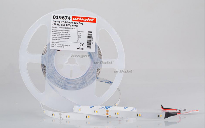 Светодиодная лента Arlight RT 6-5000 12V White (2835, 150 LED, PRO) 019673