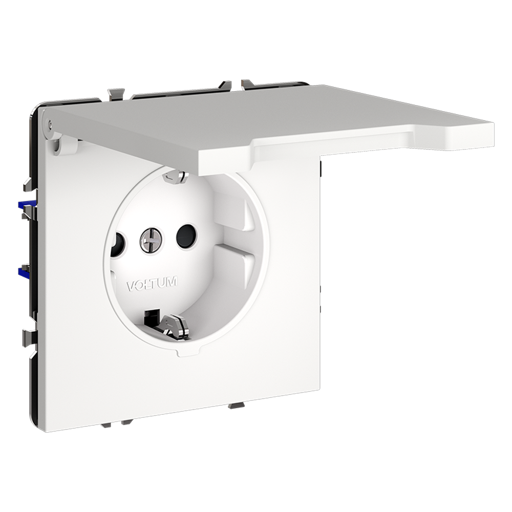 Розетка с защитными шторками и крышкой Voltum S70 VLS040302 (белый матовый)