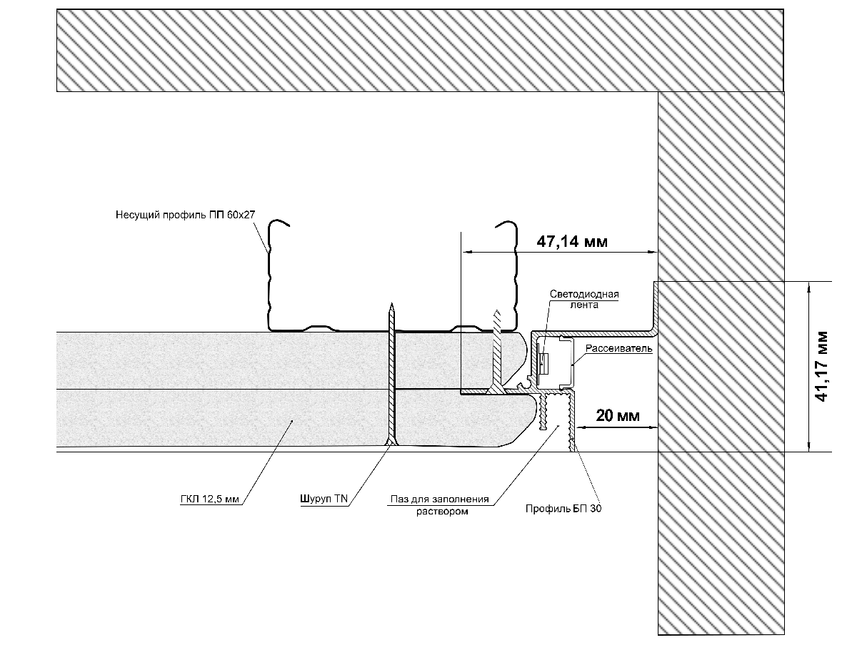 Безрамный «теневой» алюминиевый профиль SWG PRO FGC-20-BL-2 022512