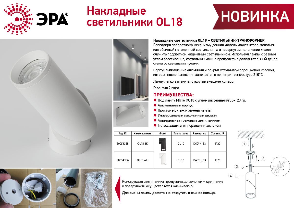 Накладной светильник Эра OL18 WH Б0054386