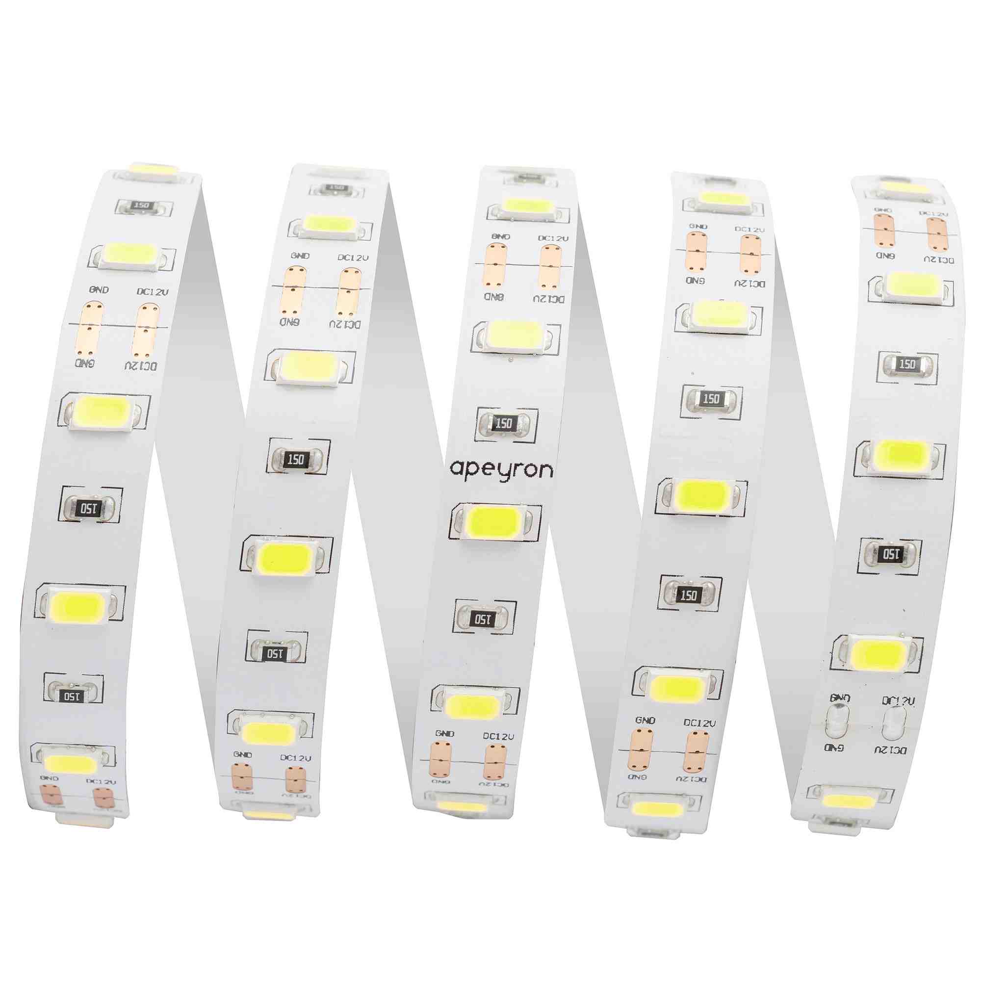 Светодиодная лента Apeyron 12В СТ 9,6Вт/м smd5630, 60д/м IP20 1400Лм/м 2м 6500К 203BL