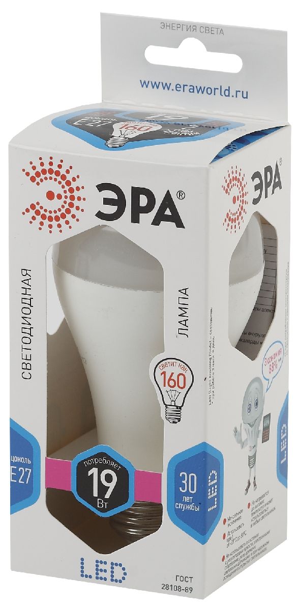 Лампа светодиодная Эра E27 19W 4000K LED A65-19W-840-E27 Б0050282