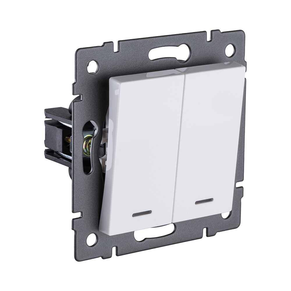Выключатель 2-клавишный 10А/250В с LED подсветкой, белый Kollinger REA-S-008WH для Aspekt, Eleganz, Reflex