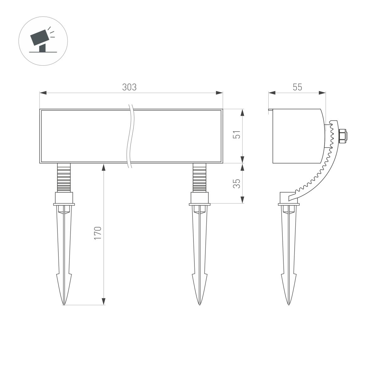 Ландшафтный светильник Arlight KT-BASOMI-12W Warm3000 (Серый, 60x100 deg, 24V) (IP65 Металл) 060667