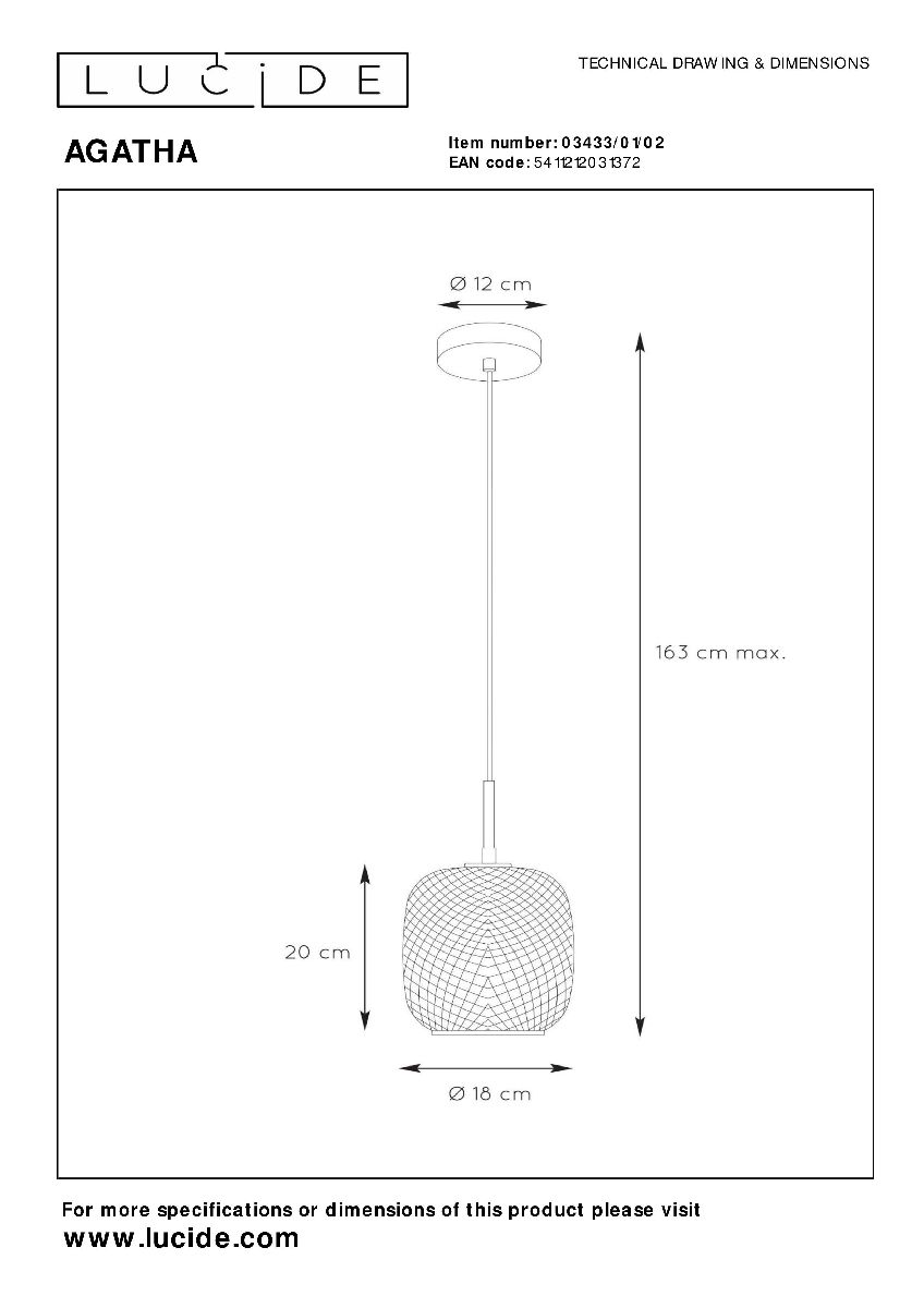 Подвесной светильник Lucide Agatha 03433/01/02