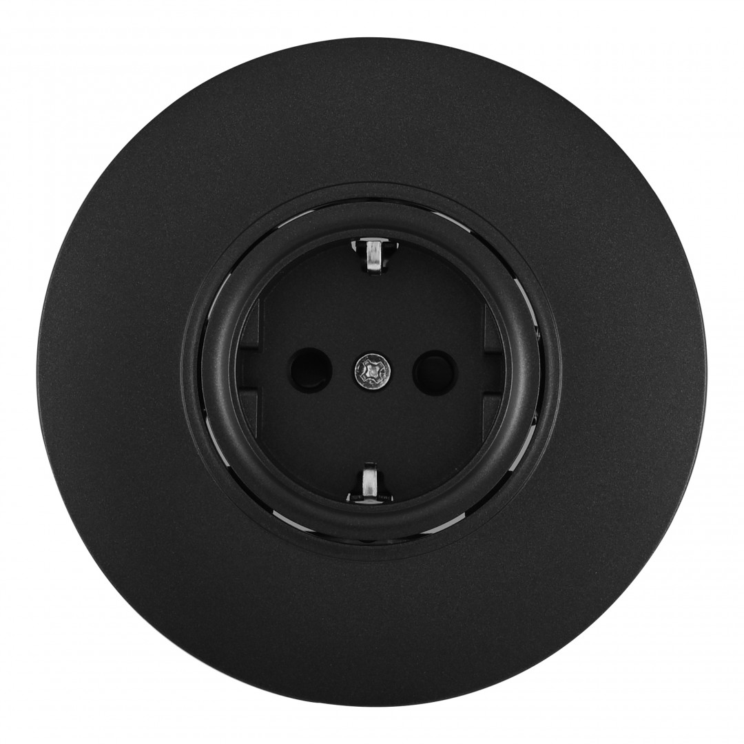 Розетка круглая с/з и шторками и рамкой Arte Milano SET08-1-40-1 black
