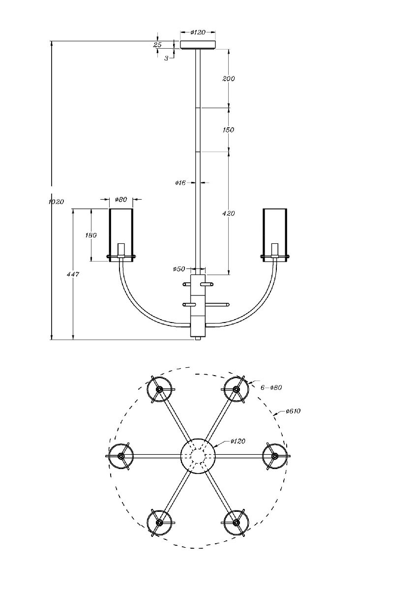 Люстра на штанге Maytoni Arco MOD223PL-06BS