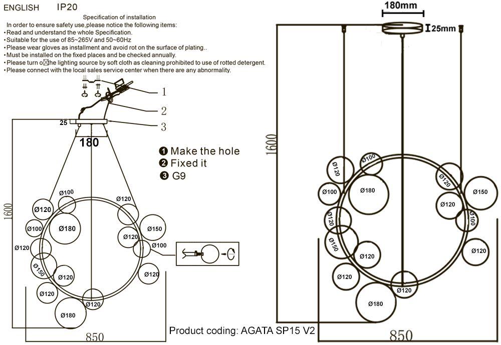 Подвесная люстра Crystal Lux Agata SP15 V2 Black/Transparente