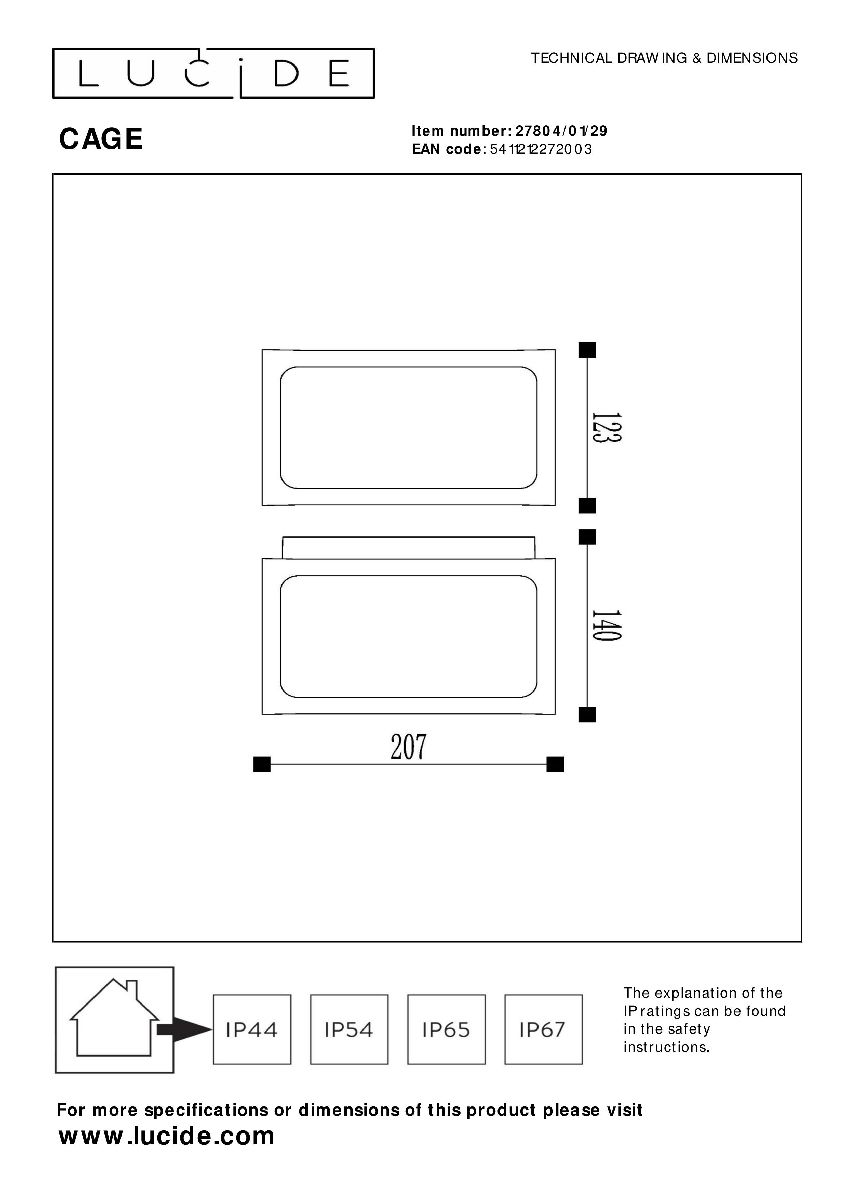 Уличный настенный светильник Lucide Cage 27804/01/29