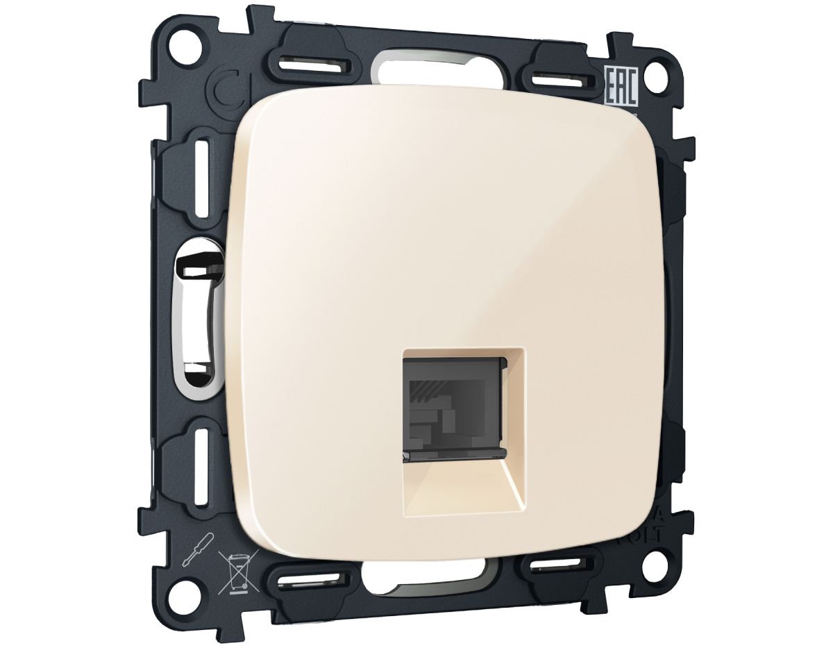 Комплект механизма компьютерной розетки Ambrella Volt RJ-45 (8P8C) CAT6A экранированной с автоматической защитной шторкой OMEGA MO312005 Бежевый глянец QUANT (OP3120, VM185)