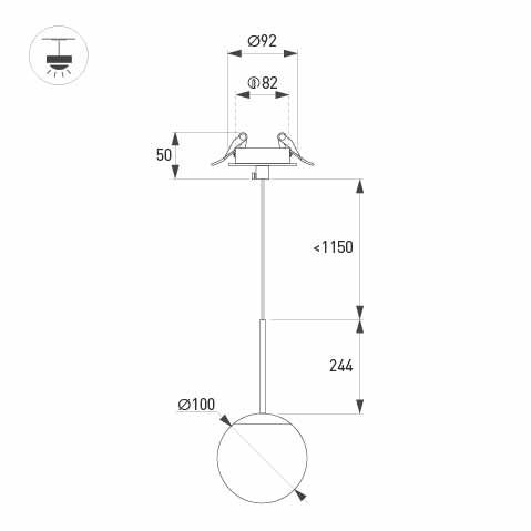 Подвесной светильник Arlight SP-BEADS-HANG-BUILT-T-R100-8W Warm3000 (BK-GD, 180 deg, 230V) 056420