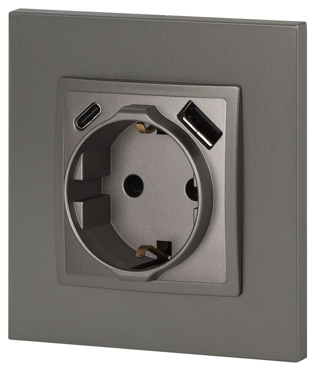 Розетка со шторками с USB type-A+C Эра Elegance 14-4108-16 Б0067695